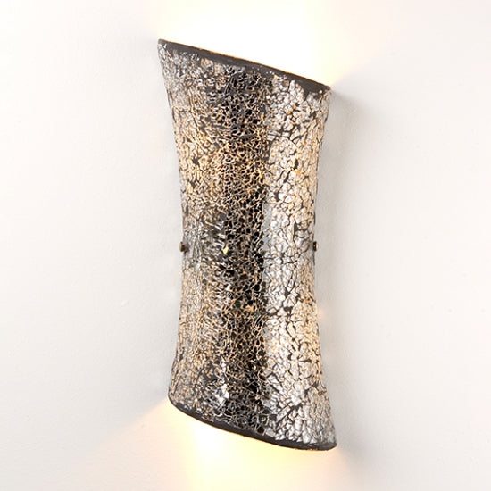 Marconi LED 2 Lights Silver Crazed Mosaic Glass Wall Light In Satin Nickel