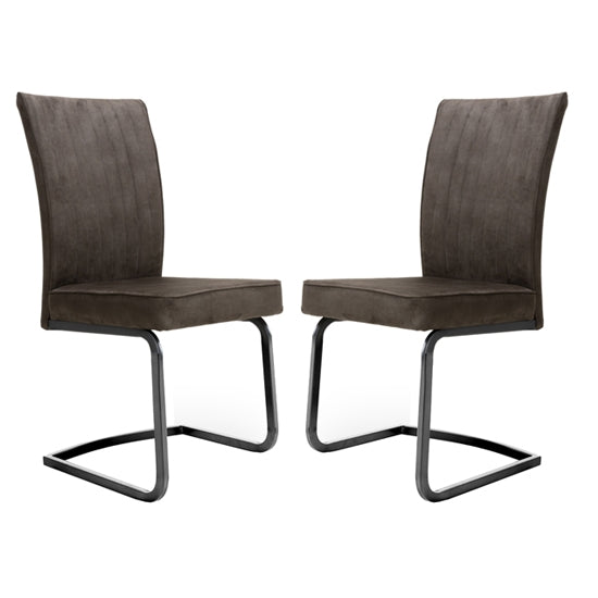 Marlin Cantilever Brown Velvet Dining Chairs In Pair