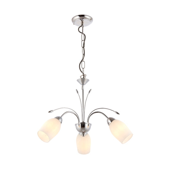 Meadow 3 Lights White Glass Ceiling Pendant Light In Chrome