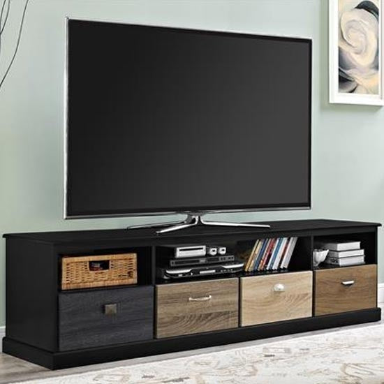 Mercer Large Wooden TV Stand In Black With Multicolour Drawers