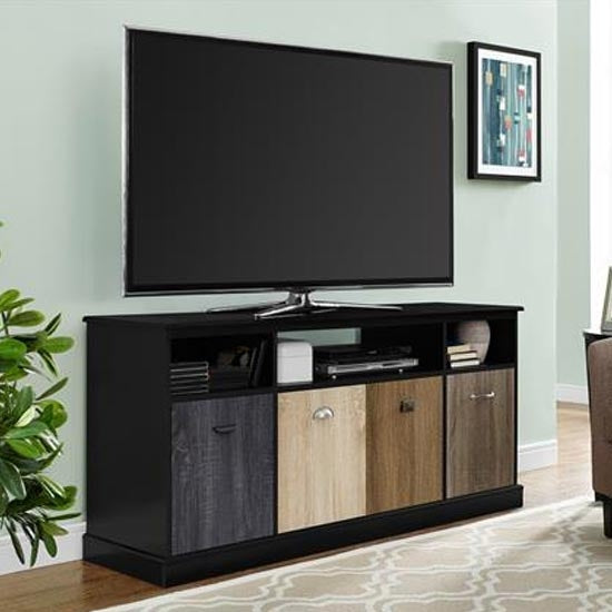 Mercer Medium Wooden TV Stand In Black With Multicolour Drawers