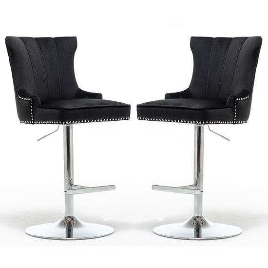Montpellier Black Velvet Gas Lift Bar Stool In Pair