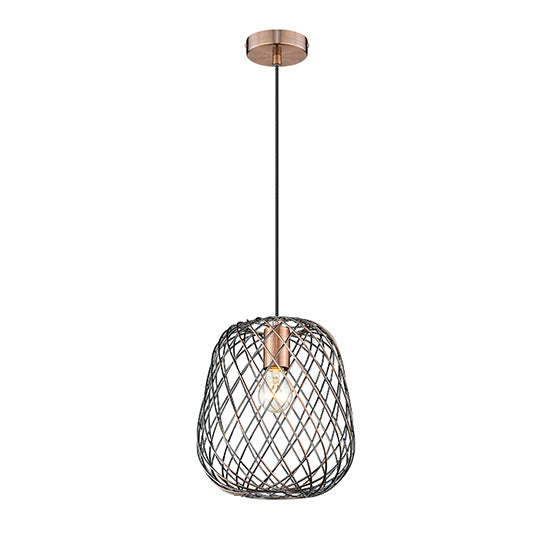 Moorgate 1 Bulb Weaved Frame Ceiling Pendant Light In Antique Copper