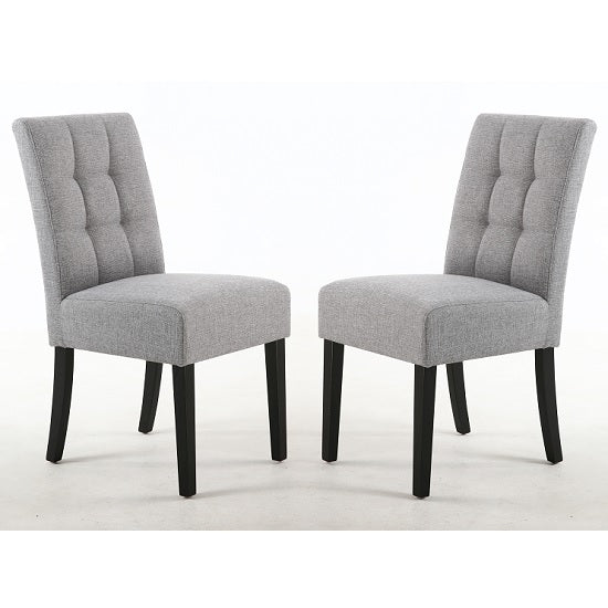 Moseley Silver Grey Fabric Dining Chairs In Pair With Black Legs