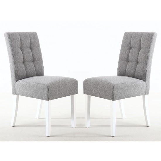 Moseley Silver Grey Fabric Dining Chairs In Pair With White Legs