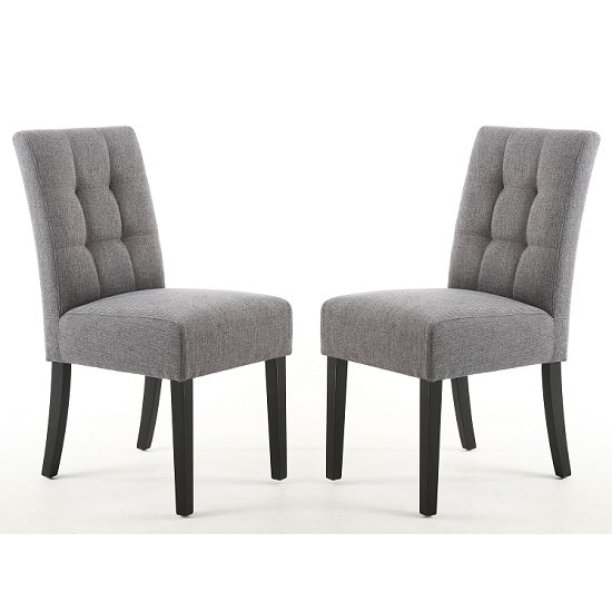 Moseley Steel Grey Fabric Dining Chairs In Pair With Black Legs