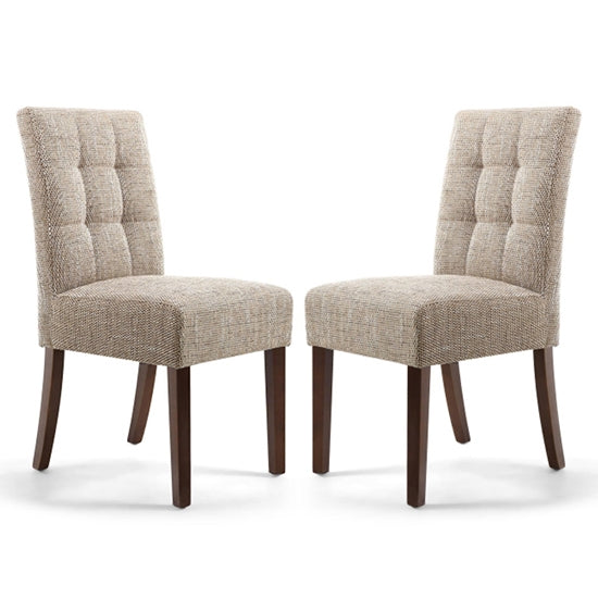 Moseley Oatmeal Tweed Stitched Waffle Dining Chairs In Pair