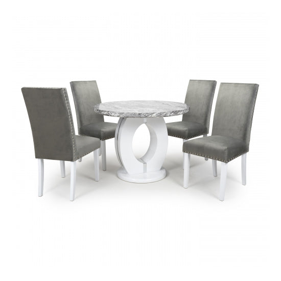 Neptune Round Dining Set With 4 Randall Grey Brushed Velvet Chairs