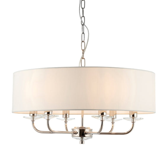 Nixon 6 Lights Vintage White Fabric Ceiling Pendant Light In Bright Nickel