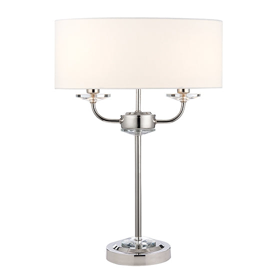 Nixon Vintage White Fabric 2 Lights Table Lamp In Bright Nickel