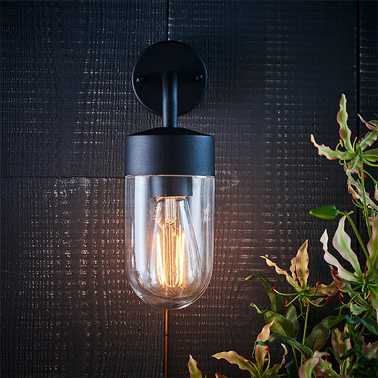 North Clear Glass Wall Light In Textured Matt Black