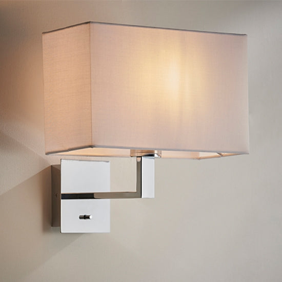 Norton Rectangular Vintage White Shade Wall Light In Polished Chrome