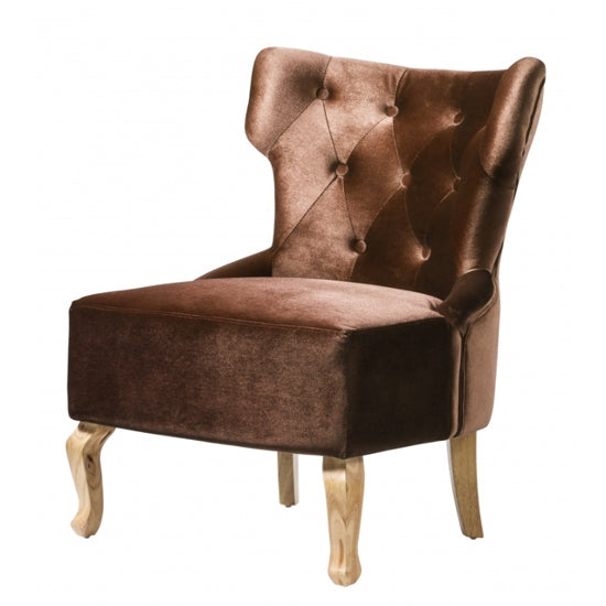 Norton Velvet Fabric Chair In Brown With Wooden Oak Legs