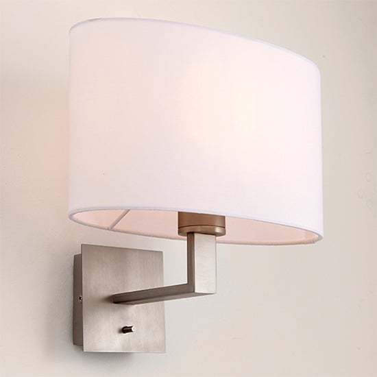 Norton Vintage White Ellipse Shade Wall Light In Matt Nickel