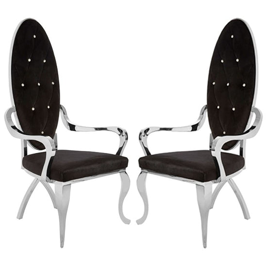 Novara Black Velvet Upholstered Dining Chair With Silver Frame In Pair