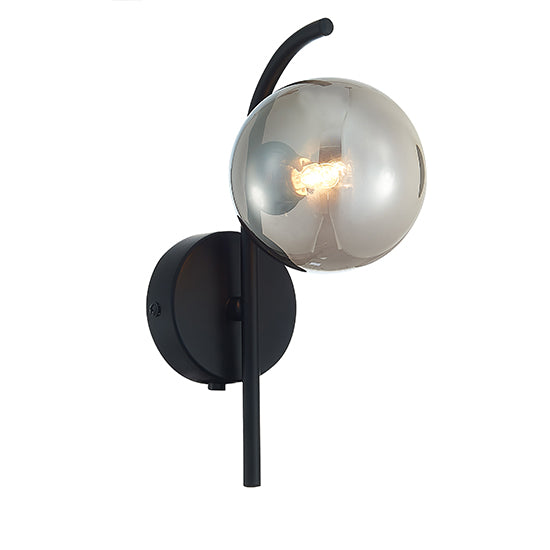 Otley 1 Smoked Glass Globe Bulb Wall Light In Black