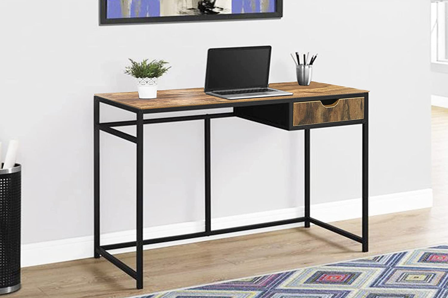 Ottawa Home Office Ergonomic Laptop Desk Table With Drawer In Nutmeg Black