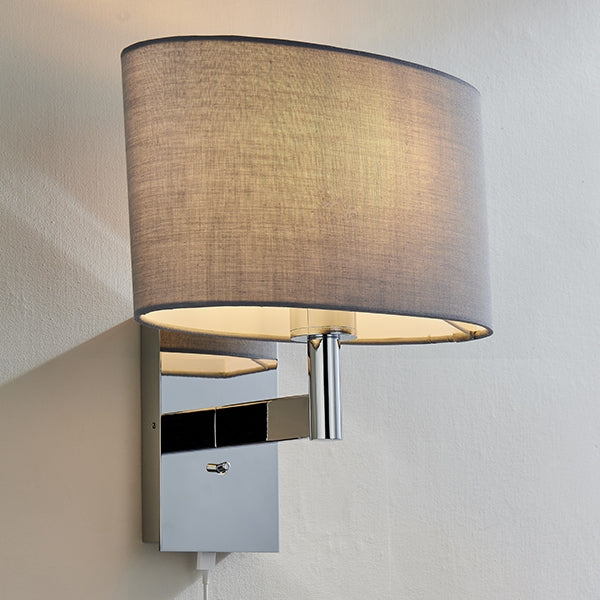 Owen Grey Ellipse Shade Wall Light With USB In Polished Chrome