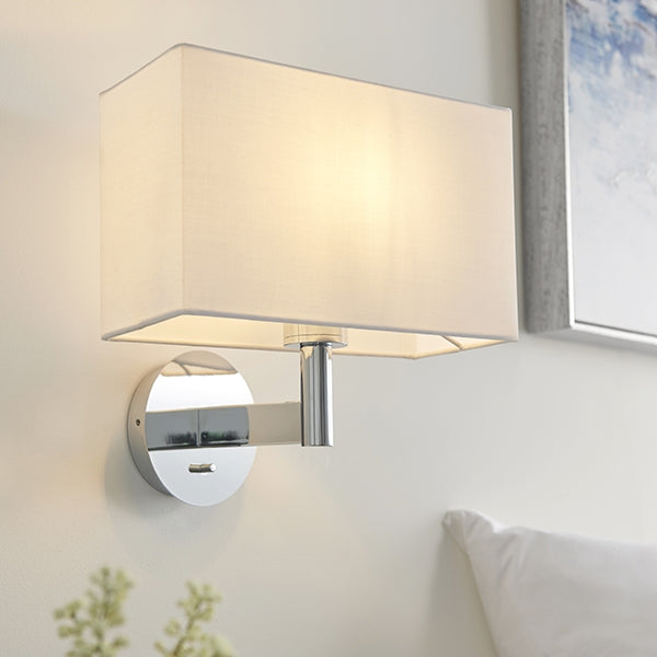 Owen Rectangular White Shade Wall Light In Polished Chrome
