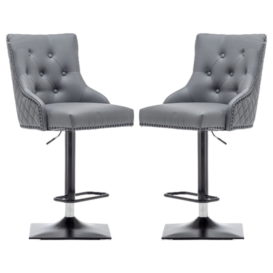 Oxford Lion Knocker Grey Faux Leather Bar Chairs In Pair