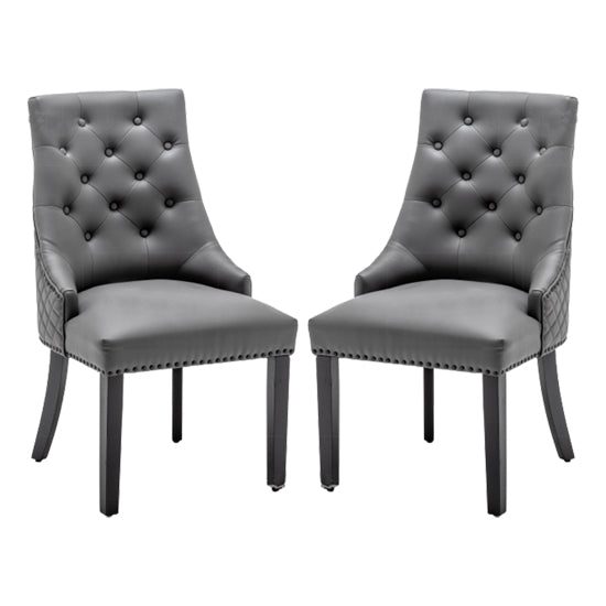 Oxford Lion Knocker Grey Faux Leather Dining Chairs In Pair