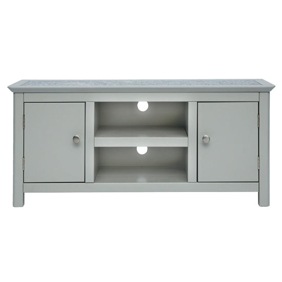 Perth Natural Stone Top TV Stand In Grey With 2 Doors