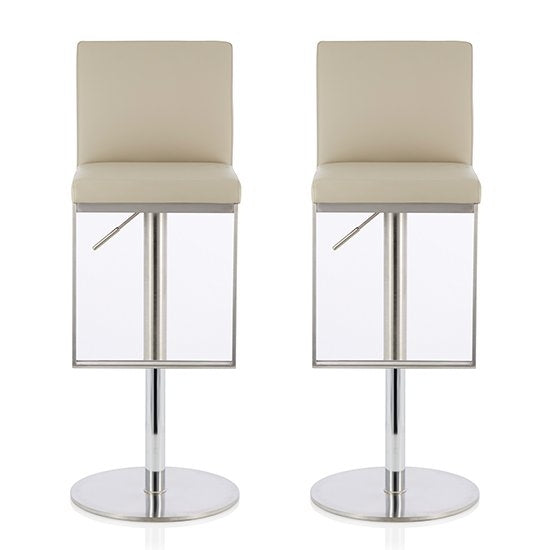 Petunia Beige Faux Leather Swivel Adjustable Height Bar Stool In Pair