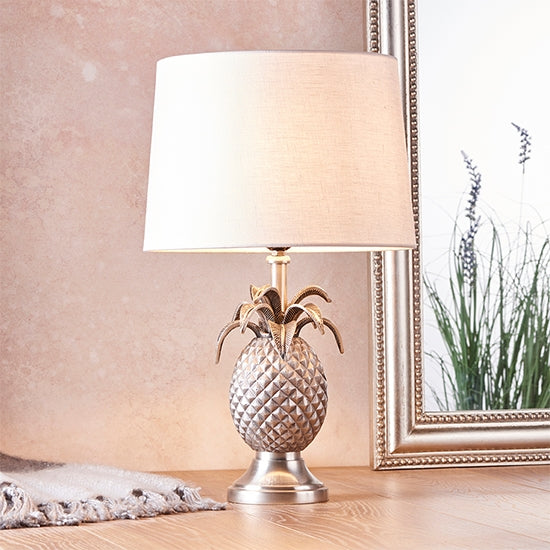 Pineapple And Mia Vintage White Shade Table Lamp In Pewter Effect