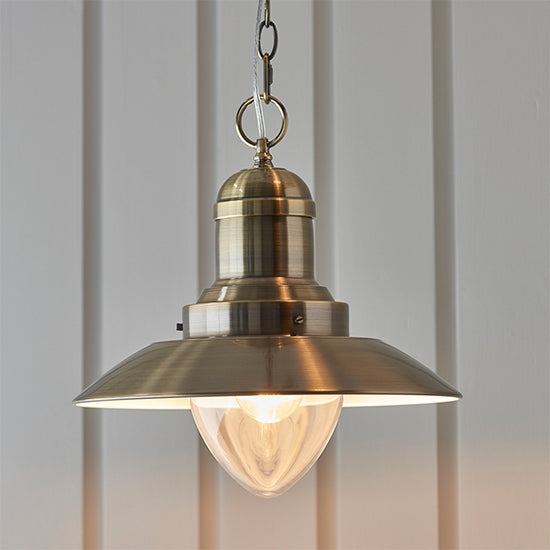 Polperro Clear Glass Ceiling Pendant Light In Antique Brass