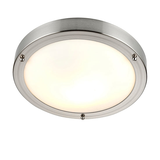 Portloe Frosted Glass Flush Ceiling Light In Satin Nickel