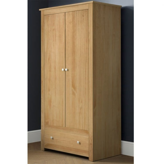 Radley Wooden 2 Doors 1 Drawer Wardrobe In Waxed Pine