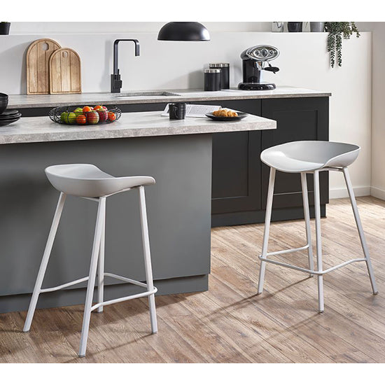 Renzo Grey Resin Bar Stools With Grey Metal Frame In Pair