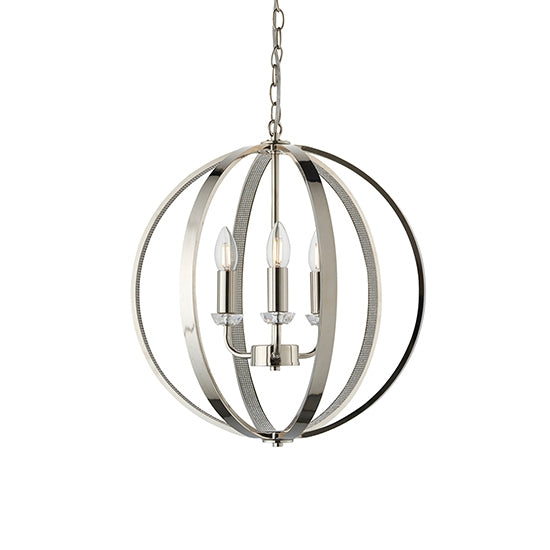 Ritz 3 Lights Ceiling Pendant Light In Bright Nickel
