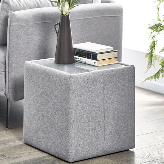 Rohe Clear Glass Top Lamp Table In Platinum Wool Effect