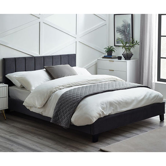 Rosa Velvet Single Bed In Grey With Black Legs