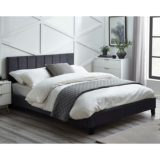 Rosa Velvet Double Bed In Grey With Black Legs