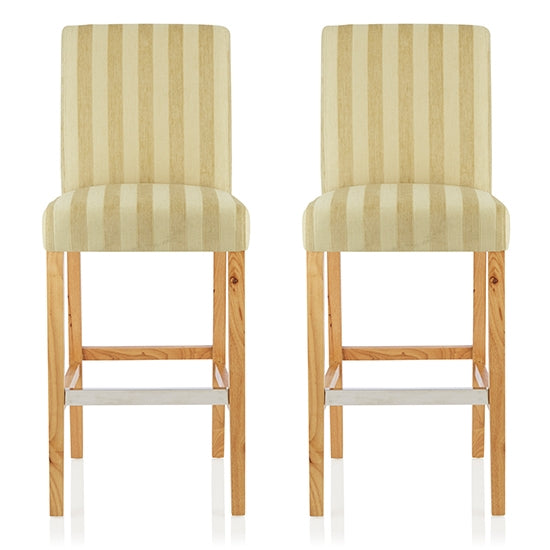 Saffron Oatmeal Fabric Fixed Counter Height Bar Stools With Oak Legs In Pair