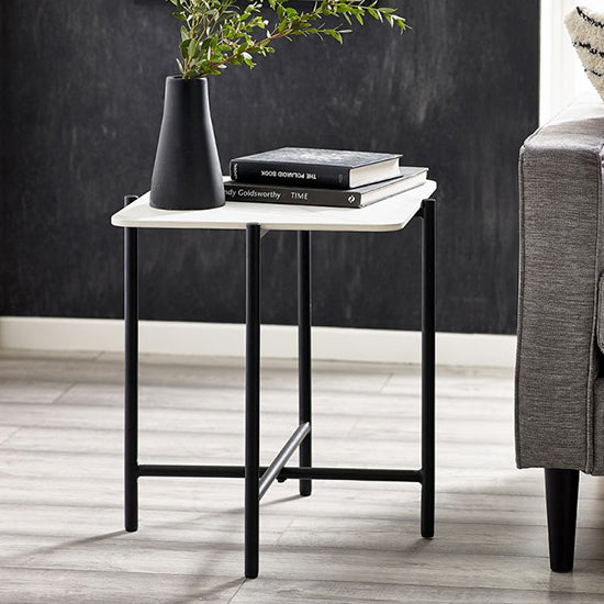 Siena Square Marbled Sintered Stone Lamp Table In White