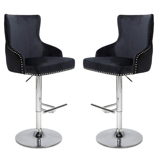 Sirocco Black Brushed Velvet Bar Stools In Pair