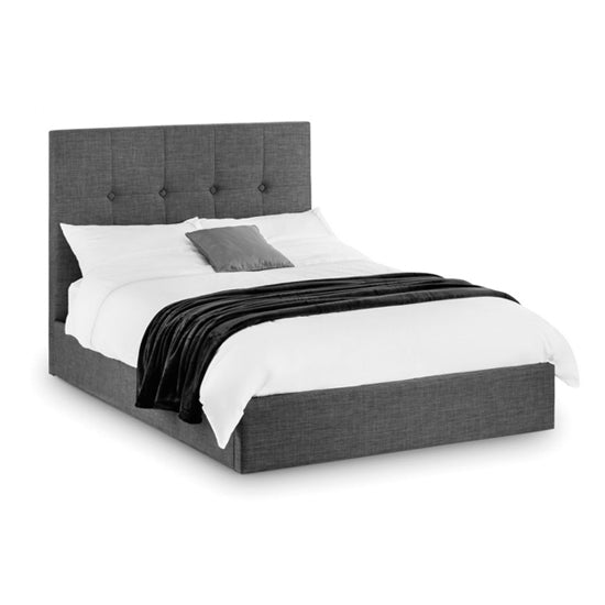 Sorrento Lift-Up Linen Upholstered Storage Double Bed In Slate Grey
