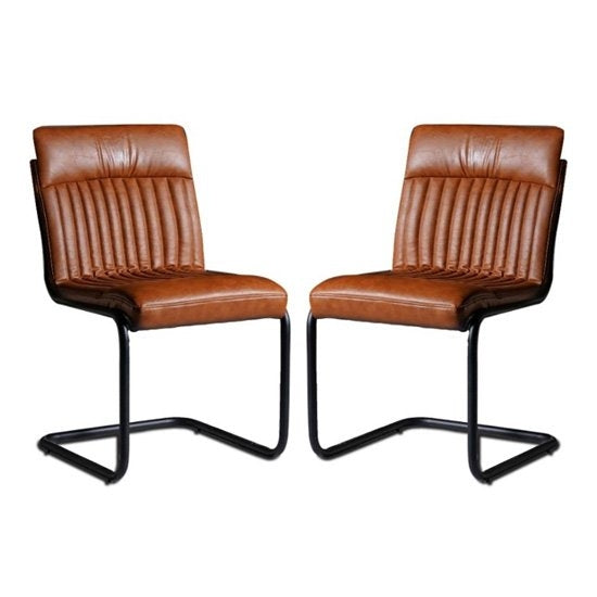 Sreka Brown Faux Leather Dining Chairs In Pair