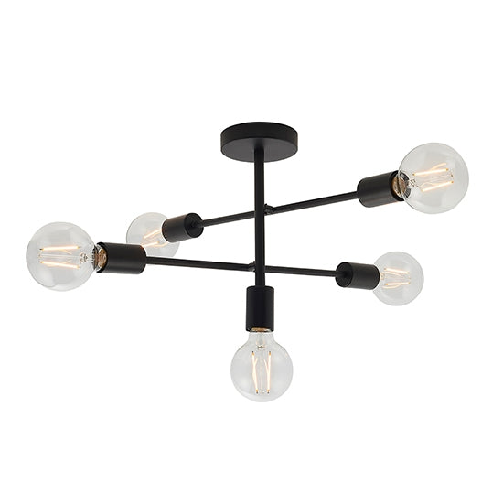 Studio 5 Lights Semi Flush Ceiling Light In Matt Black