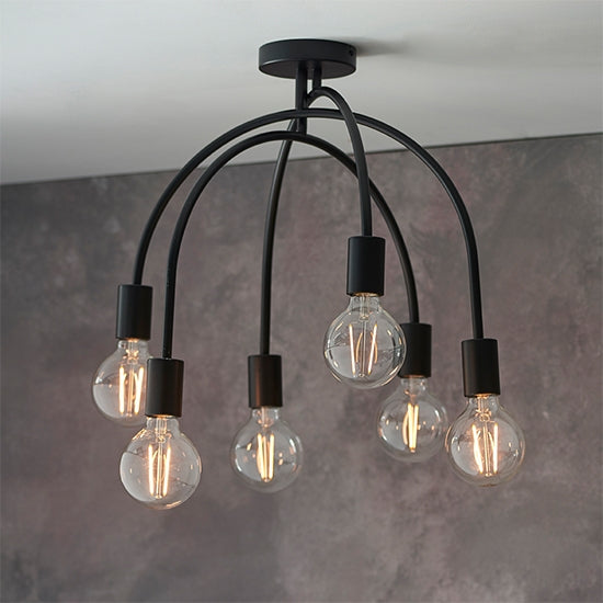 Studio Multi-Arch 6 Lights Semi Flush Ceiling Light In Matt Black