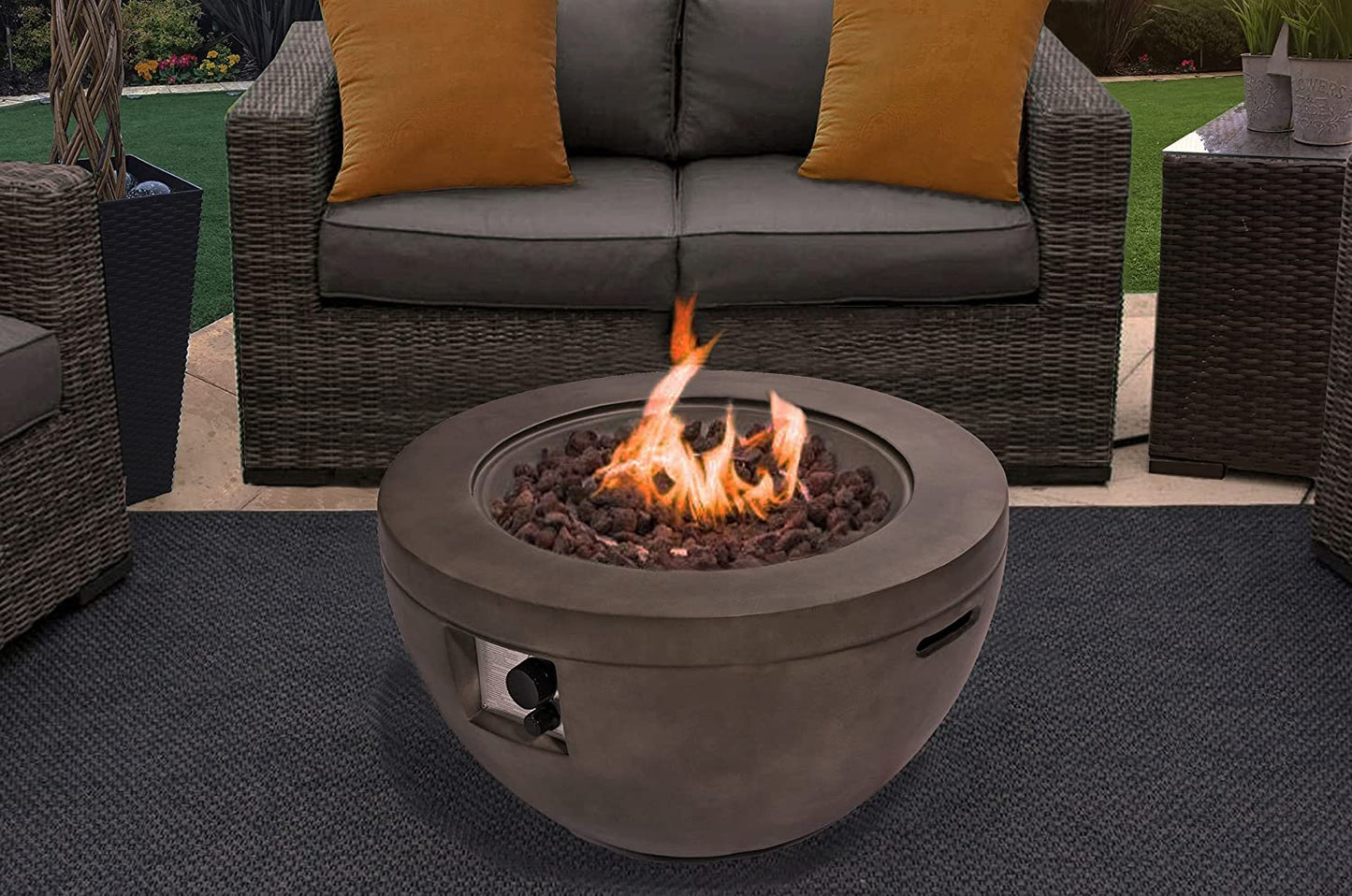 Tabiti Garden And Patio Gas Fire Pit In Dark Grey Eco-Stone