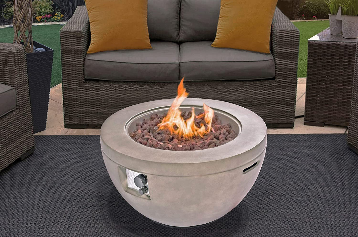 Tabiti Garden And Patio Gas Fire Pit In Light Grey Eco-Stone