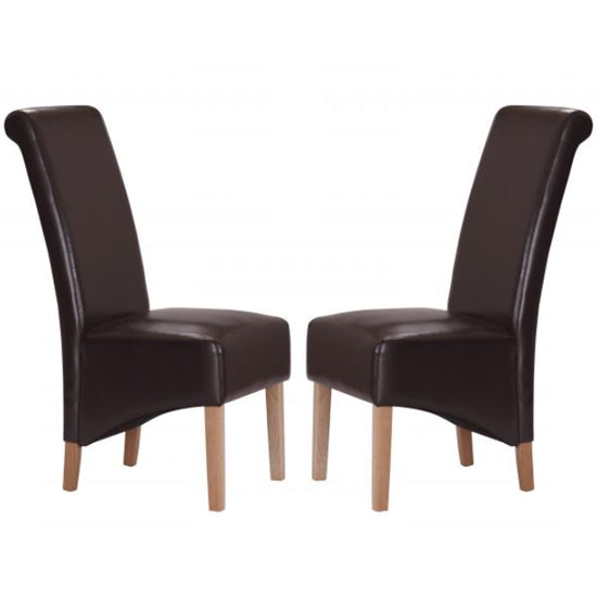 Trafalgar Brown Faux Leather Dining Chairs In Pair With Rubberwood Legs