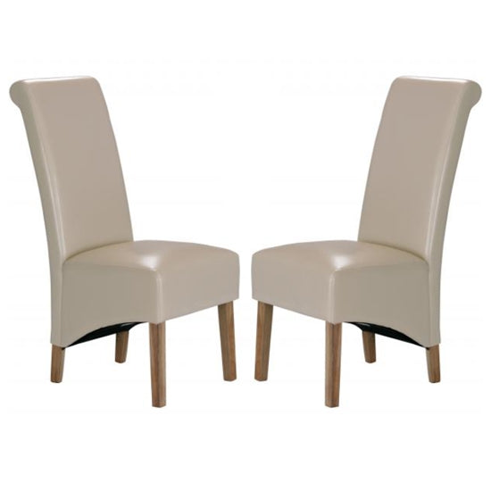 Trafalgar Cream Faux Leather Dining Chairs In Pair With Rubberwood Legs