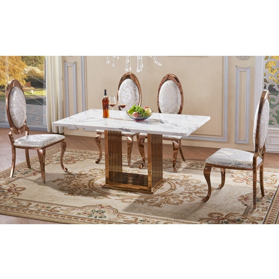 Tuscany White Marble Dining Set With 6 Chairs