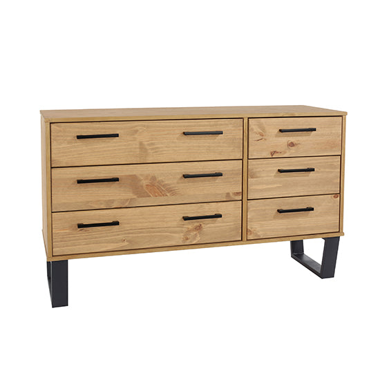 Texas Wide Wooden Chest Of 6 Drawers In Antique Wax