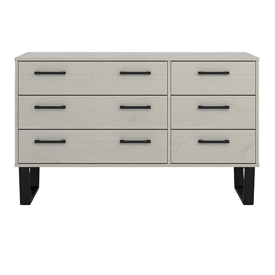 Texas Wide Wooden Chest Of 6 Drawers In Grey Washed Wax